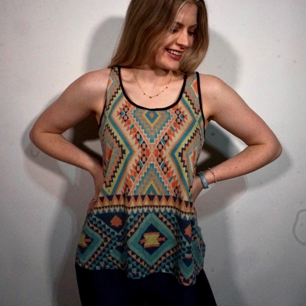Multicolored Color Block Tribal Tank Top